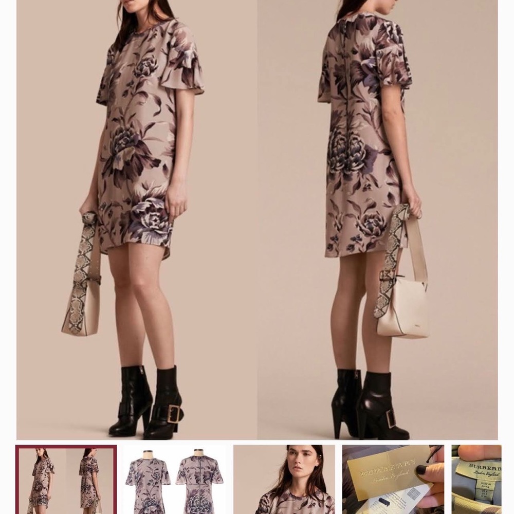 Burberry London England NEW Size 2 ANTHIA Silk Floral Ash Rose Mini $850 Dress